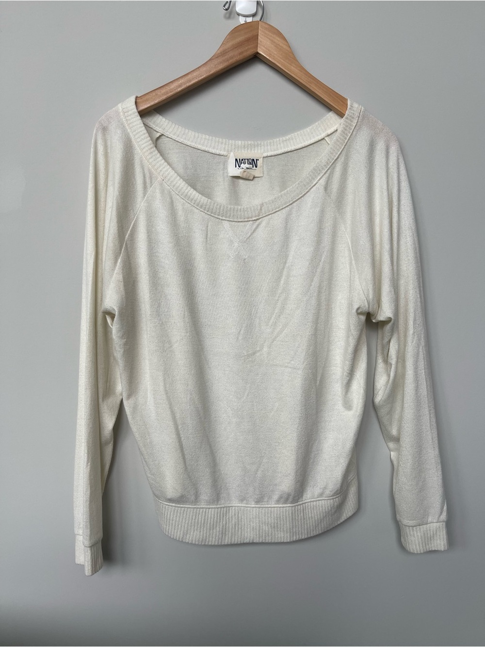 Nation LTD | Cream Off the Shoulder Lightweight Sweatshirt Relaxed Fit